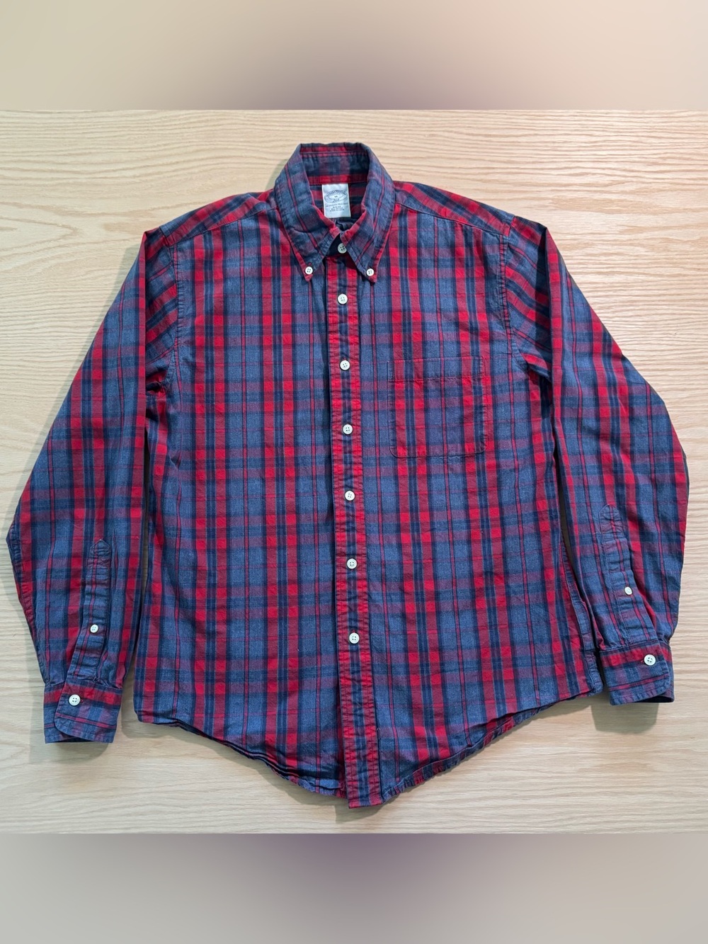 Brooks Brothers Red and Navy Plaid Button-Down Shirt
